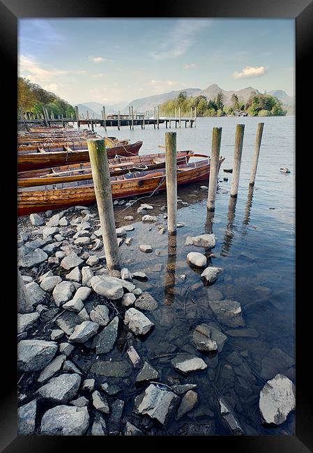 Boats and Poles on Derwent Water Framed Print by Stephen Mole