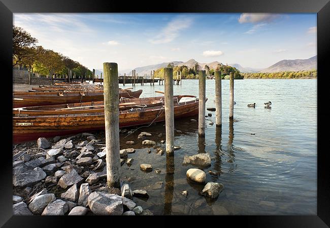 Boats and Poles on Derwent Water Framed Print by Stephen Mole