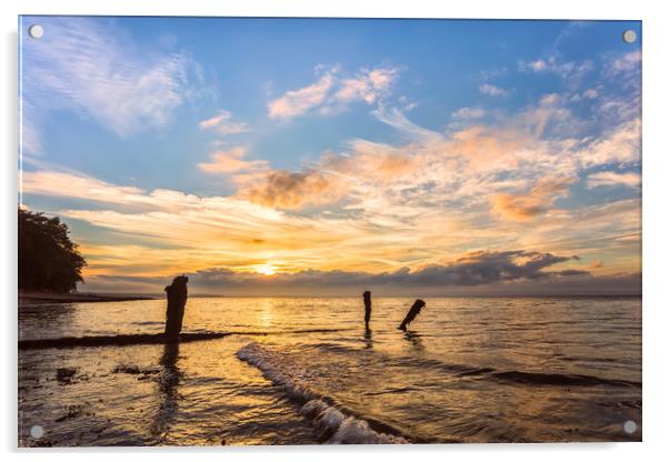 Ryde Jetty Sunset Isle Of Wight Acrylic by Wight Landscapes
