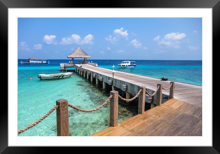 Pier Into Blue Framed Mounted Print by Jenny Rainbow