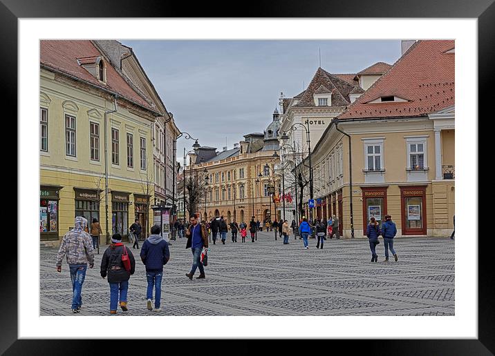 Old Town Sibiu Romania Look toward the center Framed Mounted Print by Adrian Bud