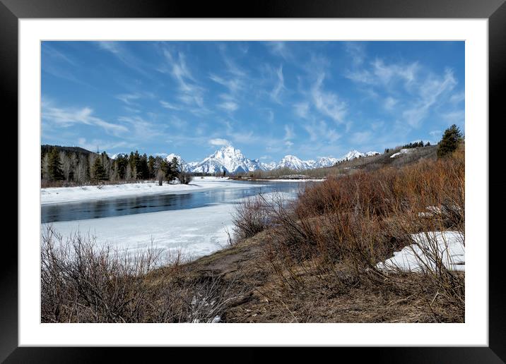 Grand Tetons from Oxbow Bend at a Distance Framed Mounted Print by Belinda Greb