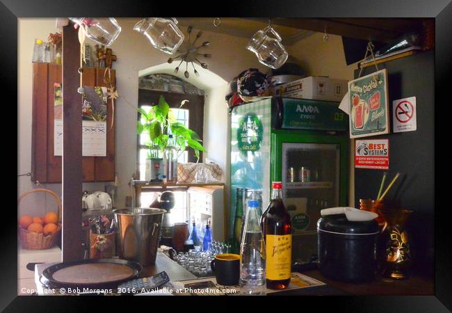 Greek Bar Framed Print by Bob Morgans