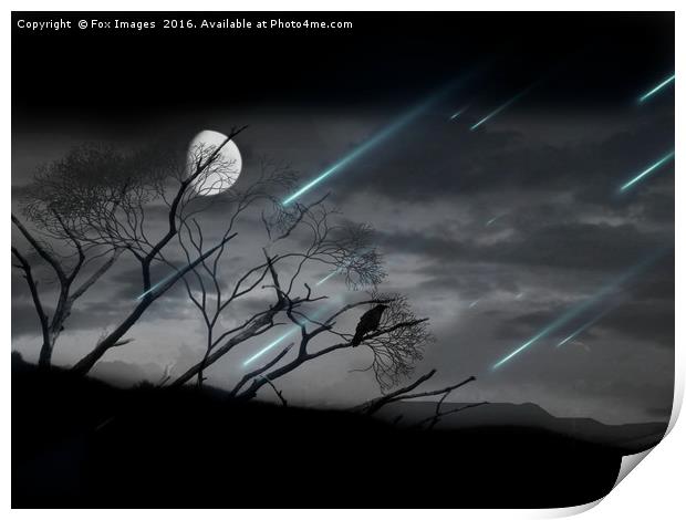  Crow and the Moon skyline Print by Derrick Fox Lomax
