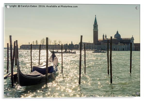 Gondolas in Venice Acrylic by Carolyn Eaton