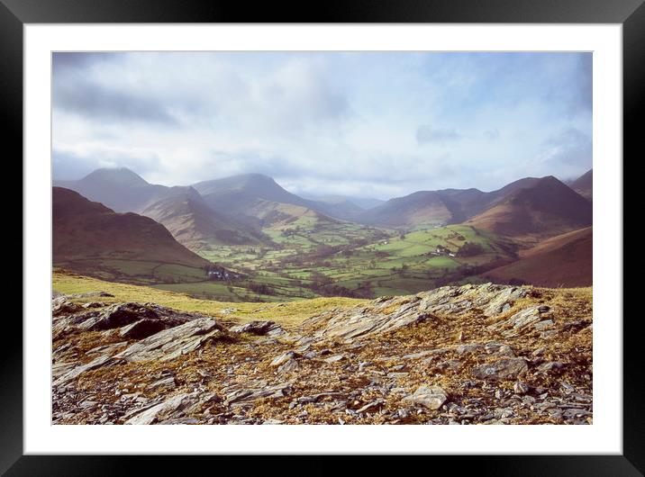 View of mountains on a sunny day. Cumbria, UK. Framed Mounted Print by Liam Grant
