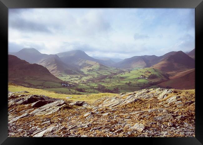 View of mountains on a sunny day. Cumbria, UK. Framed Print by Liam Grant