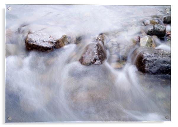 River water flowing between rocks. Cumbria, UK. Acrylic by Liam Grant