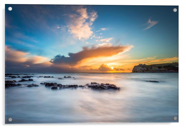 Freshwater Bay Beach Sunset Acrylic by Wight Landscapes