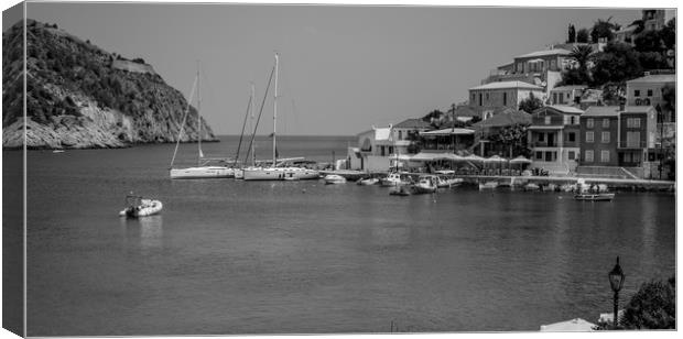 Lazy summer dreams in Assos in Mono.......... Canvas Print by Naylor's Photography