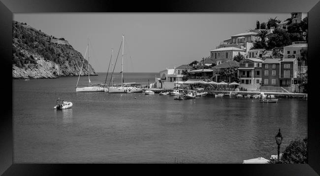 Lazy summer dreams in Assos in Mono.......... Framed Print by Naylor's Photography