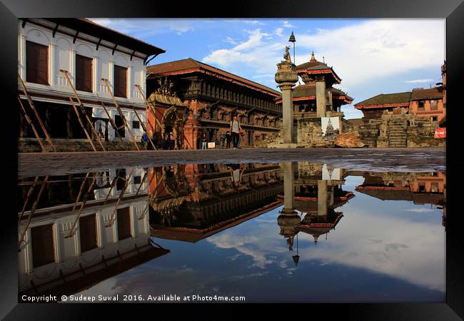 Bhaktapur Durbar Square's reflection on water Framed Print by Sudeep Suwal