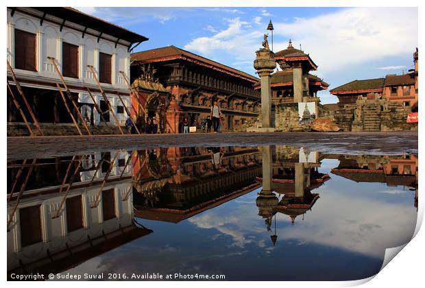 Bhaktapur Durbar Square's reflection on water Print by Sudeep Suwal