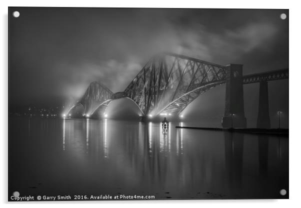 A Foggy Evening at the Forth Rail Bridge. Acrylic by Garry Smith