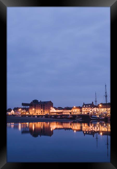 Boats and harbour at dawn twilight. Wells-next-the Framed Print by Liam Grant