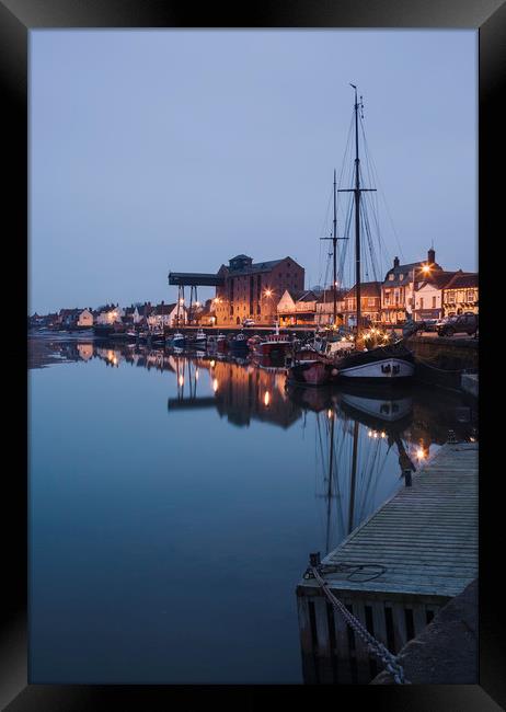 Boats and harbour at dawn twilight. Wells-next-the Framed Print by Liam Grant