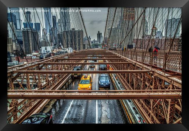 Brooklyn Bridge View Framed Print by henry harrison