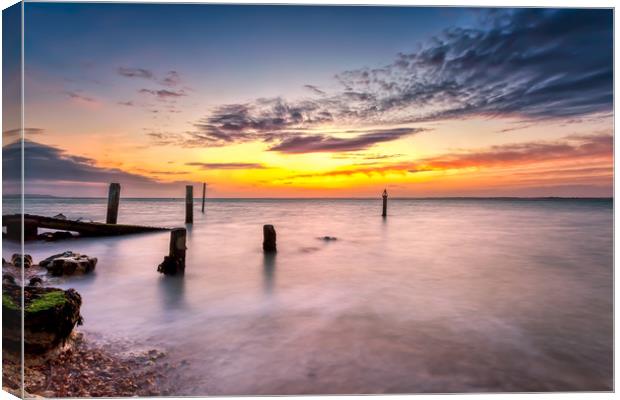 Gurnard Piles Sunset Canvas Print by Wight Landscapes