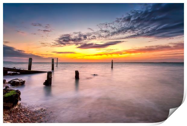 Gurnard Piles Sunset Print by Wight Landscapes