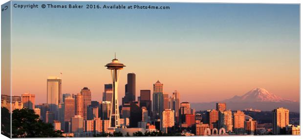 Sunset over the city of Seattle Washington during  Canvas Print by Thomas Baker