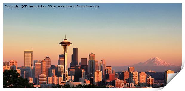 Sunset over the city of Seattle Washington during  Print by Thomas Baker