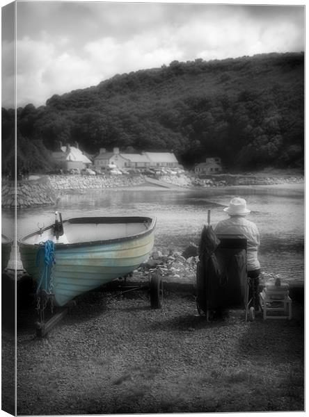 ARTIST AND TURQUIOSE BOAT Canvas Print by Anthony R Dudley (LRPS)
