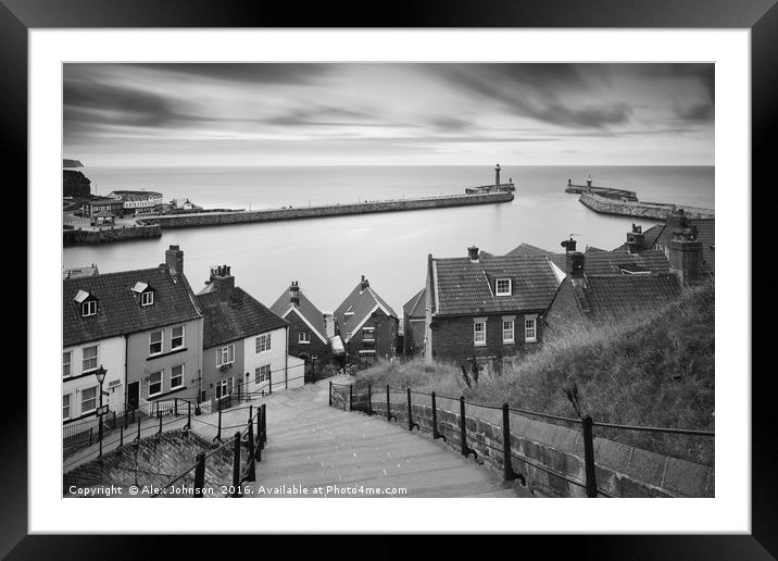 Whitby Steps Mono Framed Mounted Print by Alex Johnson