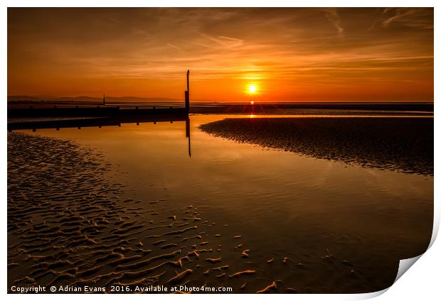 Seascape Sunset Print by Adrian Evans