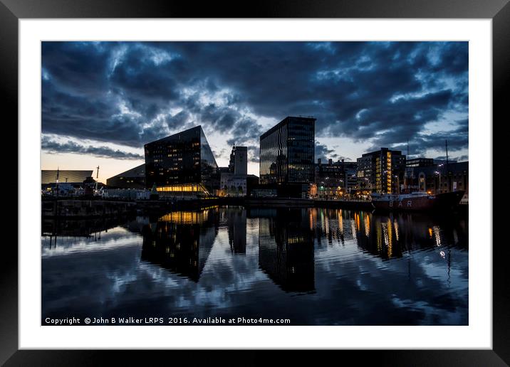 Liverpool Skyline at Night Framed Mounted Print by John B Walker LRPS