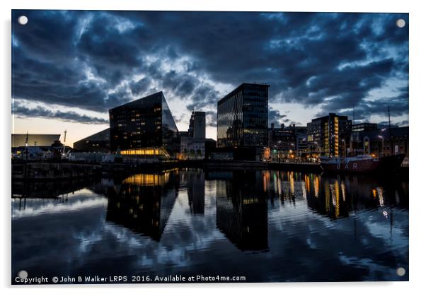 Liverpool Skyline at Night Acrylic by John B Walker LRPS