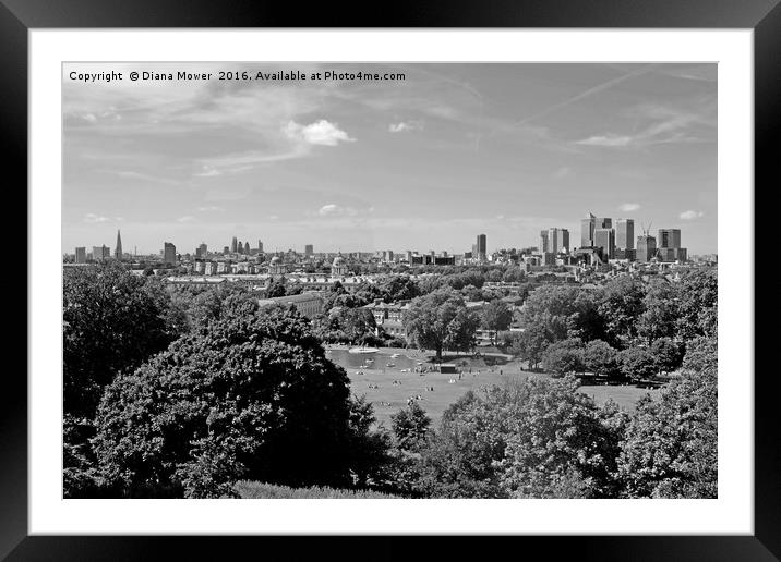 Greenwich park with London Skyline Framed Mounted Print by Diana Mower