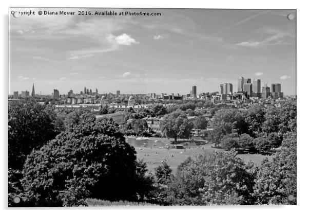 Greenwich park with London Skyline Acrylic by Diana Mower
