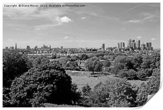 Greenwich park with London Skyline Print by Diana Mower