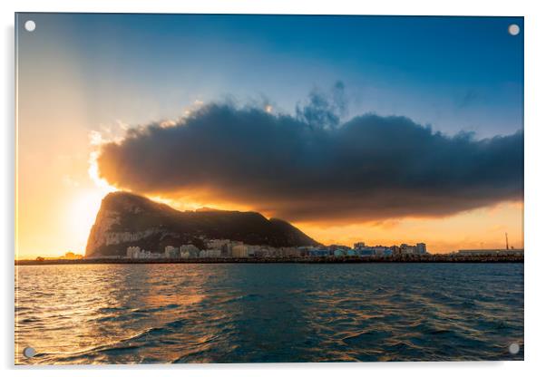 Rock Of Gibraltar Dawn Acrylic by Wight Landscapes