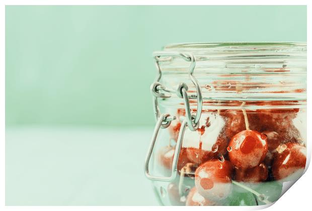 Jar Of Red Fresh Cherries Print by Radu Bercan