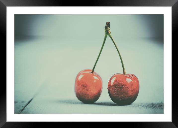 Fresh Red Cherry Fruit Framed Mounted Print by Radu Bercan