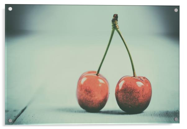 Fresh Red Cherry Fruit Acrylic by Radu Bercan