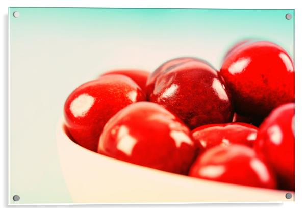 White Bowl Of Fresh Red Cherries Acrylic by Radu Bercan