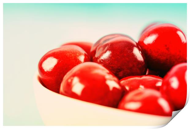 White Bowl Of Fresh Red Cherries Print by Radu Bercan
