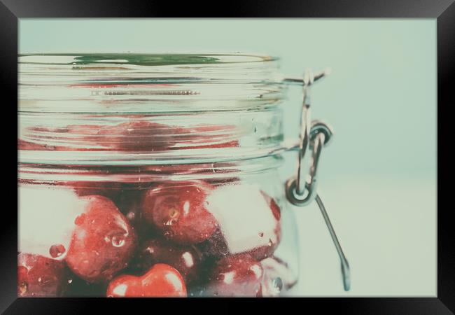 Jar Of Red Fresh Cherries Framed Print by Radu Bercan