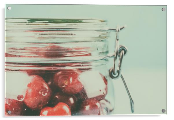 Jar Of Red Fresh Cherries Acrylic by Radu Bercan