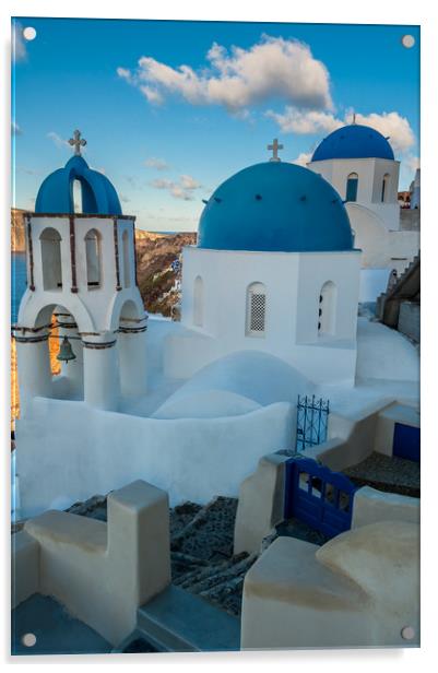 Santorini Blue domed Church  Acrylic by Paul Andrews