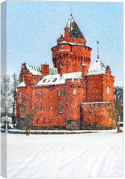 Hjularod Castle in the Snow Canvas Print by Antony McAulay