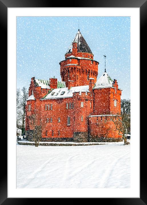Hjularod Castle in the Snow Framed Mounted Print by Antony McAulay