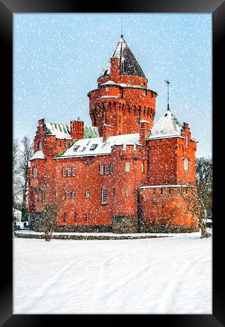 Hjularod Castle in the Snow Framed Print by Antony McAulay