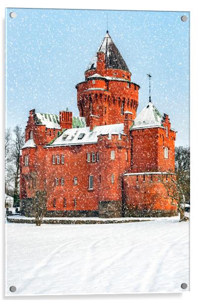 Hjularod Castle in the Snow Acrylic by Antony McAulay