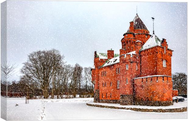 Hjularod Castle in Winter Canvas Print by Antony McAulay