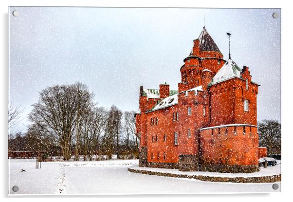 Hjularod Castle in Winter Acrylic by Antony McAulay