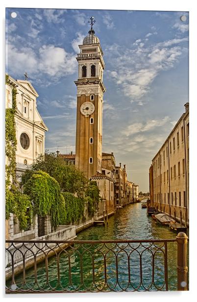 Clock Tower, Venice Acrylic by Ann Garrett