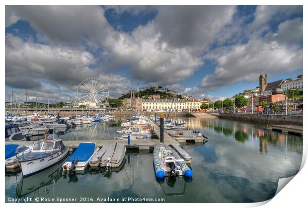 The Big Wheel and reflections  at Torquay Harbour  Print by Rosie Spooner